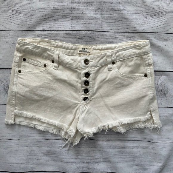 O'NEILL Button-Fly Nora Denim Cut-Off Jean Shorts BONE WHITE Size 7 - Picture 1 of 5